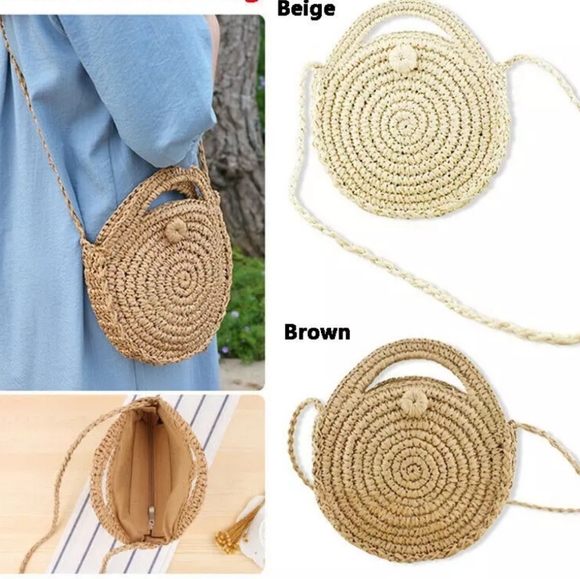 Sale!🆕Straw Circle Beach Handbag Bohemian Rattan - Picture 9 of 16